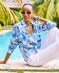 Chico's | Cotton Voile Collared Beach Shirt/ Bondi Blue