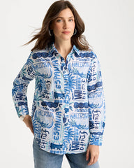 Chico's | Cotton Voile Collared Beach Shirt/ Bondi Blue