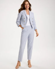 Chico's | Striped Seersucker Straight Ankle Pants/ Blue