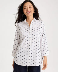 Chico's | No Iron™ Stretch Jacquard Stars Shirt/ Passport Blue