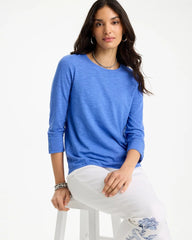 Chico's | Cotton Slub 3/4 Sleeve Button Tee/ Amparo Blue