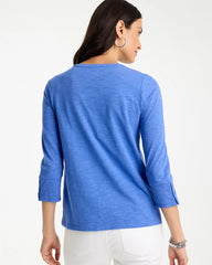Chico's | Cotton Slub 3/4 Sleeve Button Tee/ Amparo Blue