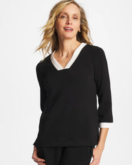 Chico's | Zenergy® Soft Caviar Bead Contrast Top/ Black