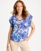 Chico's | Paisley Cotton Slub Epaulette Tee/ Amparo Blue