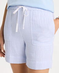 Chico's | Striped Crinkle Gauze Cotton Shorts/ Natural