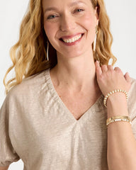Chico's | Fog Foiled Linen Ruched V-Neck Tee/ Smokey Taupe