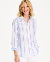 Chico's | No Iron™ Linen Striped Shirt/ Amparo Blue