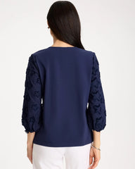Chico's | Star Cutout 3/4 Sleeved Tee/ Passport Blue