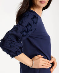 Chico's | Star Cutout 3/4 Sleeved Tee/ Passport Blue
