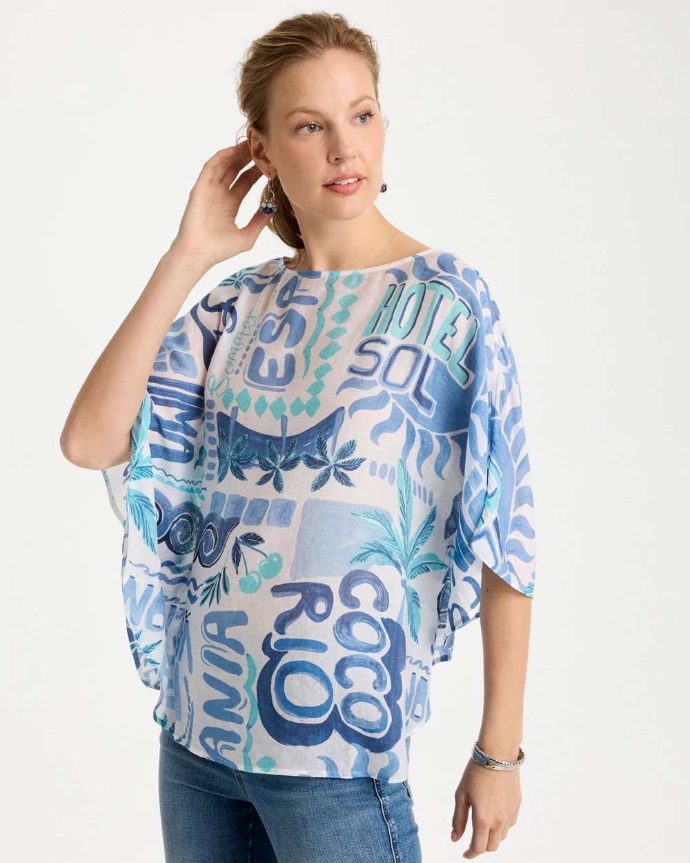 Chico's | Island Printed Poncho/ Passport Blue