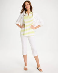 Chico's | Striped Lime Collared Tunic Tank/ Soft Lime