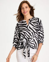 Chico's | Satin Animal Print Tie-Front Top/ Black