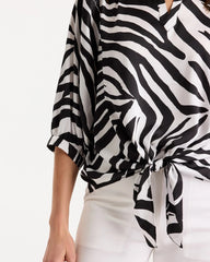 Chico's | Satin Animal Print Tie-Front Top/ Black