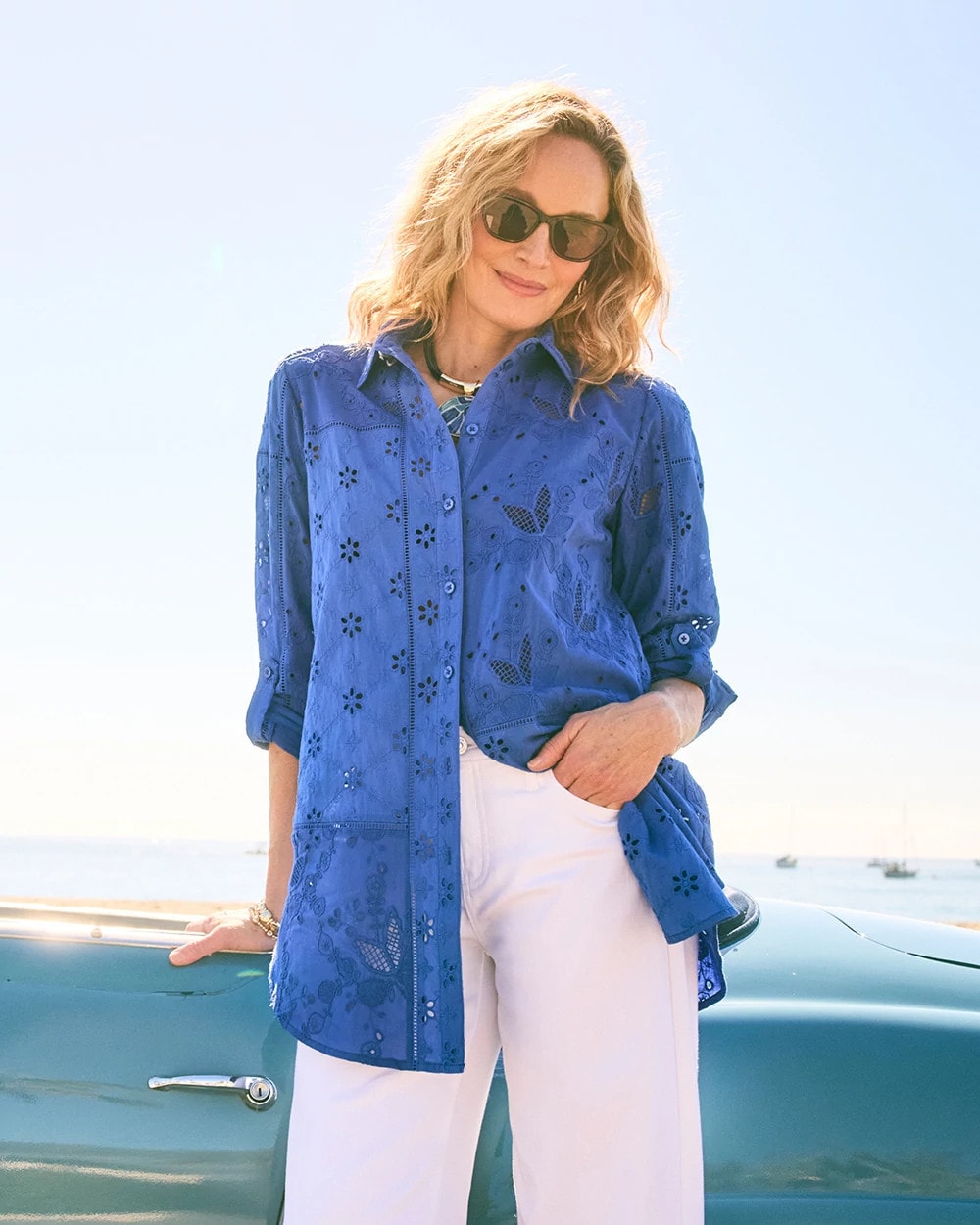 Chico's | Embroidered Trapunto-Trim Tunic/ Amparo Blue