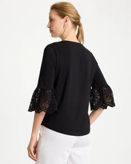 Chico's | Cotton Lace Flutter Sleeve Tee/ Black