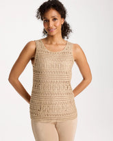 Chico's | Travelers™ Metallic Crochet Sweater Tank/ Gold