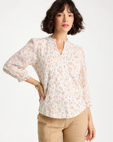 Chico's | Animal Print Ruffled V-Neck Top/ Mocha Mousse