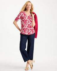 Chico's | Printed Cotton Slub V-Neck Tee/ Cherry Lush
