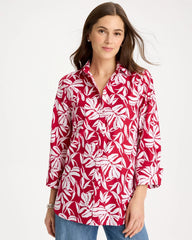 Chico's | No Iron™ Stretch Palm Print Shirt/ Cherry Lush
