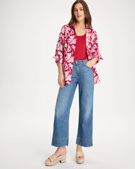 Chico's | No Iron™ Stretch Palm Print Shirt/ Cherry Lush