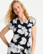 Chico's | Travelers™ Knit Abstract Floral Asymmetrical Top/ Black