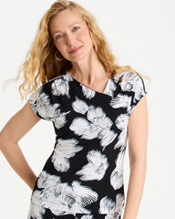 Chico's | Travelers™ Knit Abstract Floral Asymmetrical Top/ Black