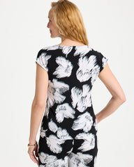 Chico's | Travelers™ Knit Abstract Floral Asymmetrical Top/ Black