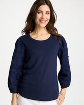 Chico's | Pintuck Puff Sleeve Tee/ Passport Blue