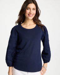 Chico's | Pintuck Puff Sleeve Tee/ Passport Blue
