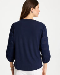 Chico's | Pintuck Puff Sleeve Tee/ Passport Blue