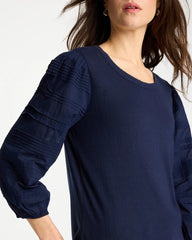 Chico's | Pintuck Puff Sleeve Tee/ Passport Blue