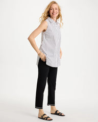 Chico's | Poplin Cotton Collared Striped Tunic/ Black