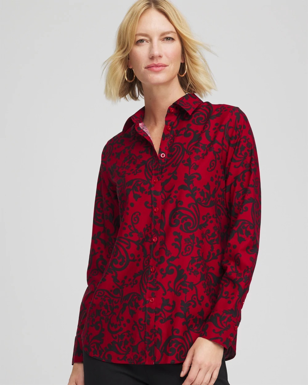 Chico's | No Iron™ Vinstra Scrolls Shirt/ Carmine Red