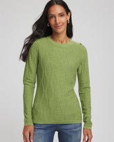 Chico's | Button Shoulder Crewneck Pullover/ Green Fig