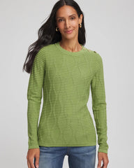 Chico's | Button Shoulder Crewneck Pullover/ Green Fig