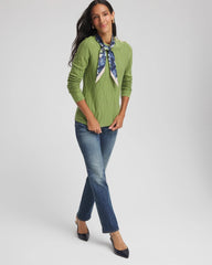 Chico's | Button Shoulder Crewneck Pullover/ Green Fig