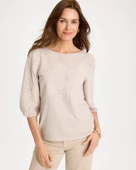 Chico's | Etched Flora Balloon Top/ Smokey Taupe