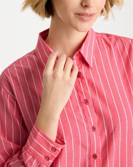 Chico's | Cotton Voile Collared Striped Shirt/ Calypso Coral