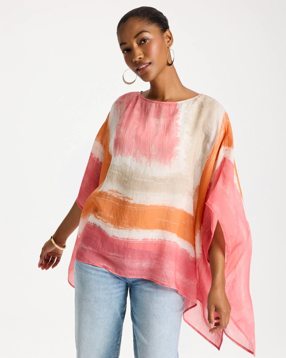 Chico's | Printed Poncho/ Coral