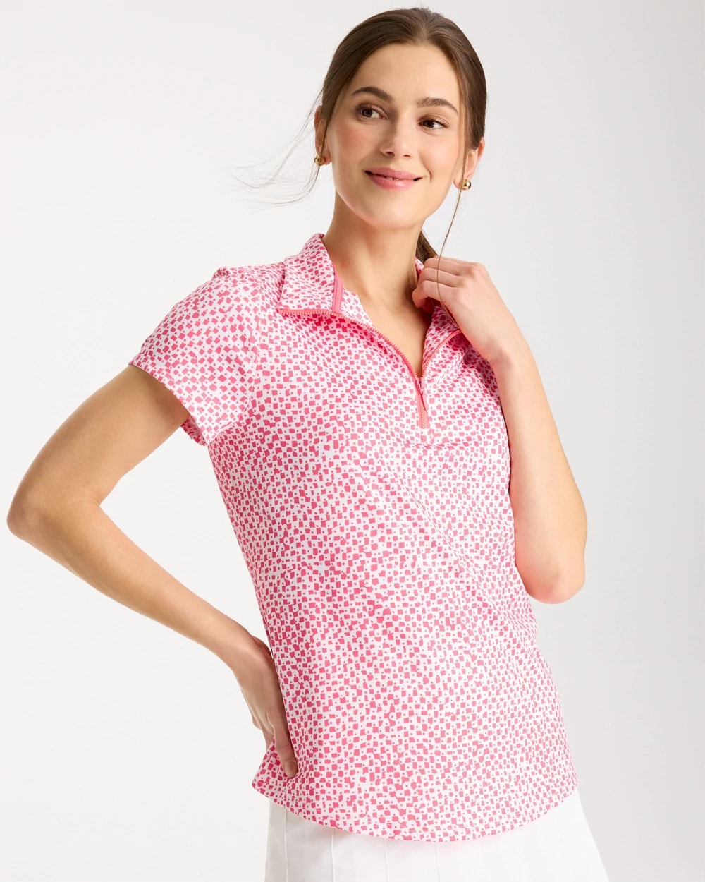 Chico's | Zenergy® UPF Geo Half Zip Polo/ Calypso Coral