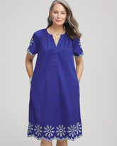 Chico's | Embroidered Poplin Popover Dress/ Blue Casa