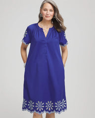 Chico's | Embroidered Poplin Popover Dress/ Blue Casa