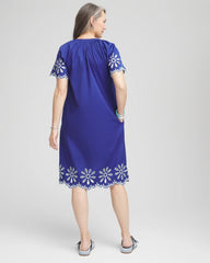 Chico's | Embroidered Poplin Popover Dress/ Blue Casa