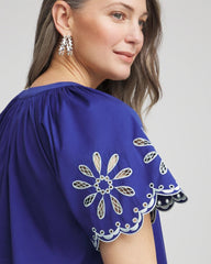 Chico's | Embroidered Poplin Popover Dress/ Blue Casa