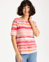 Chico's | Grotto Mist Pima Elbow Sleeve Tee/ Calypso Coral