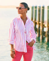 Chico's | No Iron™ Stretch Striped Shirt/ Calypso Coral