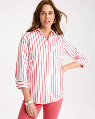 Chico's | No Iron™ Stretch Striped Shirt/ Calypso Coral