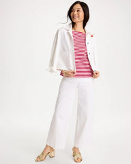 Chico's | Cotton Striped Button Tee/ Cherry Lush