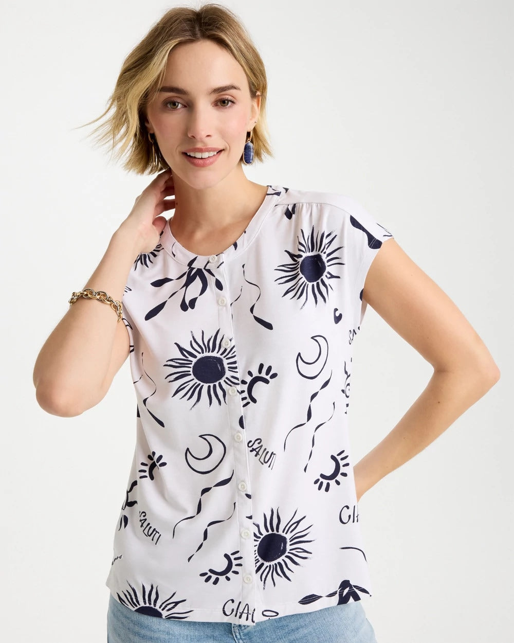 Chico's | La Playa Refined Button Tee/ Passport Blue