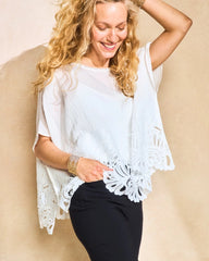 Chico's | Crochet Lace Hem Poncho/ Alabaster